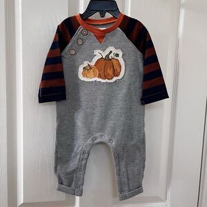 Mud Pie Applique Pumpkin Waffle Knit Jumpsuit Romper Boys Size 3-6 Months NWT